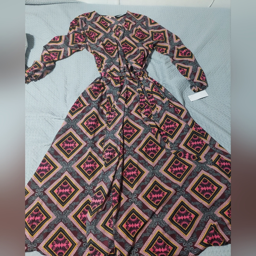 Gibson Latimer  Pink and Black Geometric Maxi Dress